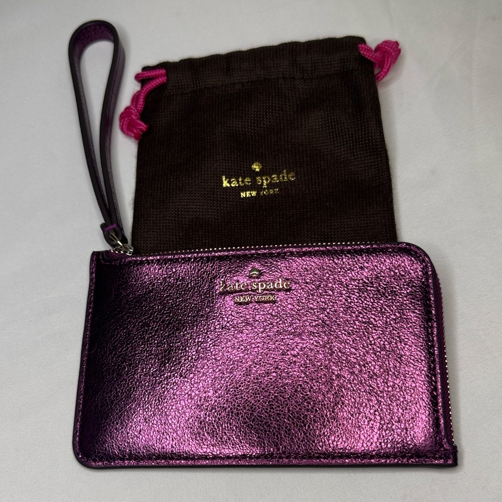 Kate Spade Lucy Dark Raspberry Metallic Small-Zippered Wristlet